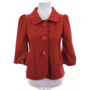 Piko Womens Sz M Red Wool Blend Jacket Blazer Ruched Shoulder Sleeve